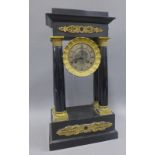 French Empire style mantle clock, (no pendulum) in an ormolu mounted ebonised wooden case, the