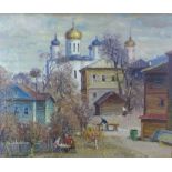 Yakov Besperstov (b.1929) ;A small yard in Vladimir', oil on canvas, signed, framed, 54 x 65cm