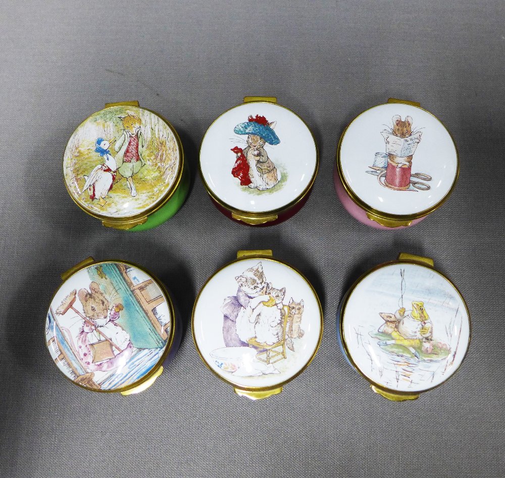 Set of six Crummles enamel boxes from the Beatrix Potter keepsake series, (6)