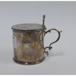 Georgian silver condiment with a pierced thumb piece and hinged lid with engraved script 'Pepper',
