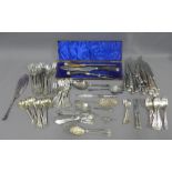 Quantity of Epns Queens pattern flatware and a cased three piece horn handled carving set, etc (a