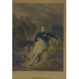 19th century mezzotint of Napoleon, under glass within a rosewood frame, 35 x 43cm