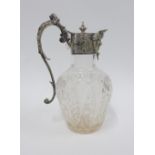 Silver plated and cut glass claret jug, 24cm