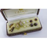 Six pair of earrings to include pair of 9ct gold amethyst stud earrings (6)