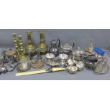 Carton containing a collection of Epns and brass wares to include candlesticks, entree dishes,