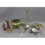 Mixed lot of Epns and brass to include candlesticks, epergne, bowl, etc (a lot)