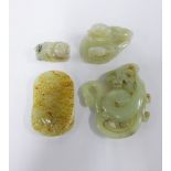 Carved jadeite to include a plaque 5.5cm, ducks and a small figure, etc (4)