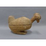 African carved wooden hen on nest, 26cm