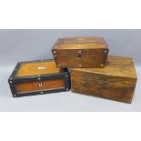 Collection of 19th century rosewood veneered boxes, one of sarcophagus shape, largest 36 x 25cm (3)