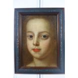 English School, oil of a young girl with brown eyes, likely cut down from a larger painting,