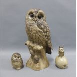 Collection of Poole stoneware animals by Barbara Linley to include a large owl another smaller and a