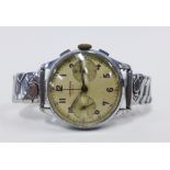Gents Leonidas chrome plated wrist watch, chronograph model, chrome plated circa 1940's, manual wind