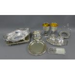 Collection of Epns wares to include goblets, swing handled basket, toast rack, entree dish, etc (a