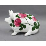 Wemyss Ware clover pattern pottery pig, post 1930's, painted Wemyss mark to the base, 16cm long