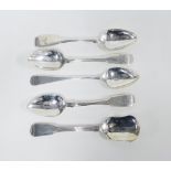 Five Georgian silver teaspoon with mixed maker marks and hallmarks (5)