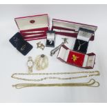 A collection of silver and costume jewellery together with a boxed set containing a silver pen and
