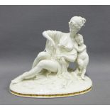 Italian blanc de chine figure group of a classical female and child, signed D. Merli, 20cm long
