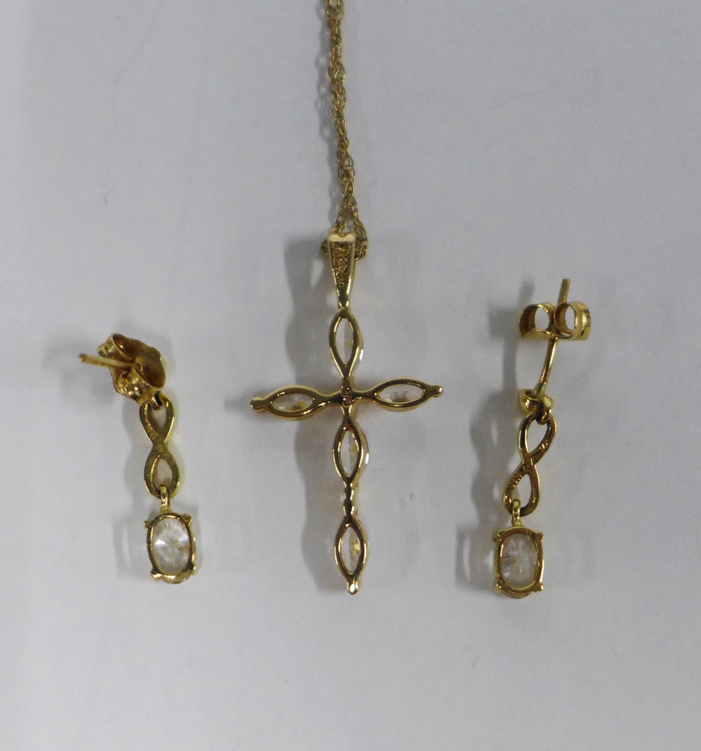 14ct gold and paste set crucifix necklace and a pair of 14ct gold drop earrings (2) - Image 2 of 3