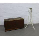 Pine blanket box / trunk (a/f), together with a white painted jardiniere stand, 95cm high (2)