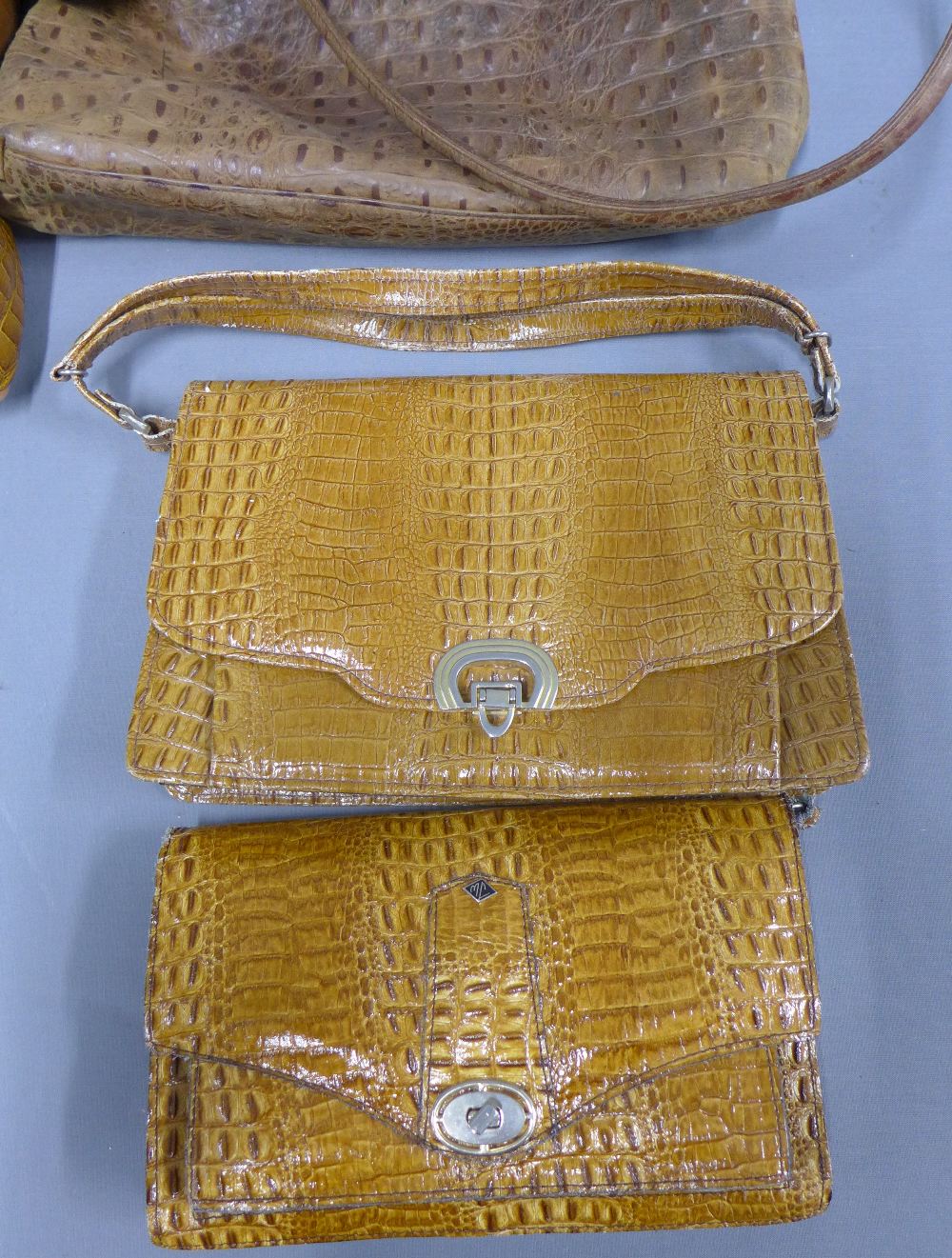 A collection of faux animal skin handbags, a vintage suitcase and a tapestry style Gladstone bag, (a - Image 2 of 6