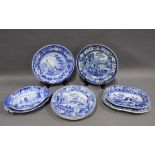 19th century Staffordshire blue and white transfer printed pottery to include Philosopher plate,