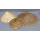 Three Vietnamese straw hats, (3)