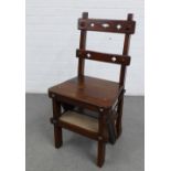Gothic style oak metamorphic library steps / chair, 41 x 87cm