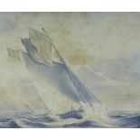 19th century grisaille of a racing yacht, apparently unsiged, under glass within a rosewood frame,