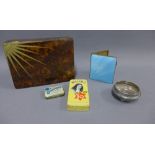 Craven A art deco cigarette tin, other vintage tins, Epns salt and a brass and enamel cigarette case