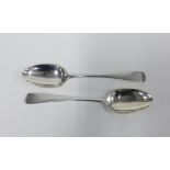 Two Georgian silver table spoons, makers mark WS, London 1791 & 1793, 22cm (2)
