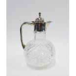 Edwardian silver mounted and cut glass claret jug, W.H. Lyde, Birmingham 1902, 22cm