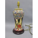 Moorcroft table lamp on a wooden base, height including fitting 37cm