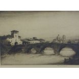 Albany E. Howath, an etching of Verona, signed with pencil, framed under glass, 27 x 20cm