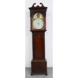 19th century mahogany cased longcase clock with a broken swan neck pediment over a painted 12" dial,