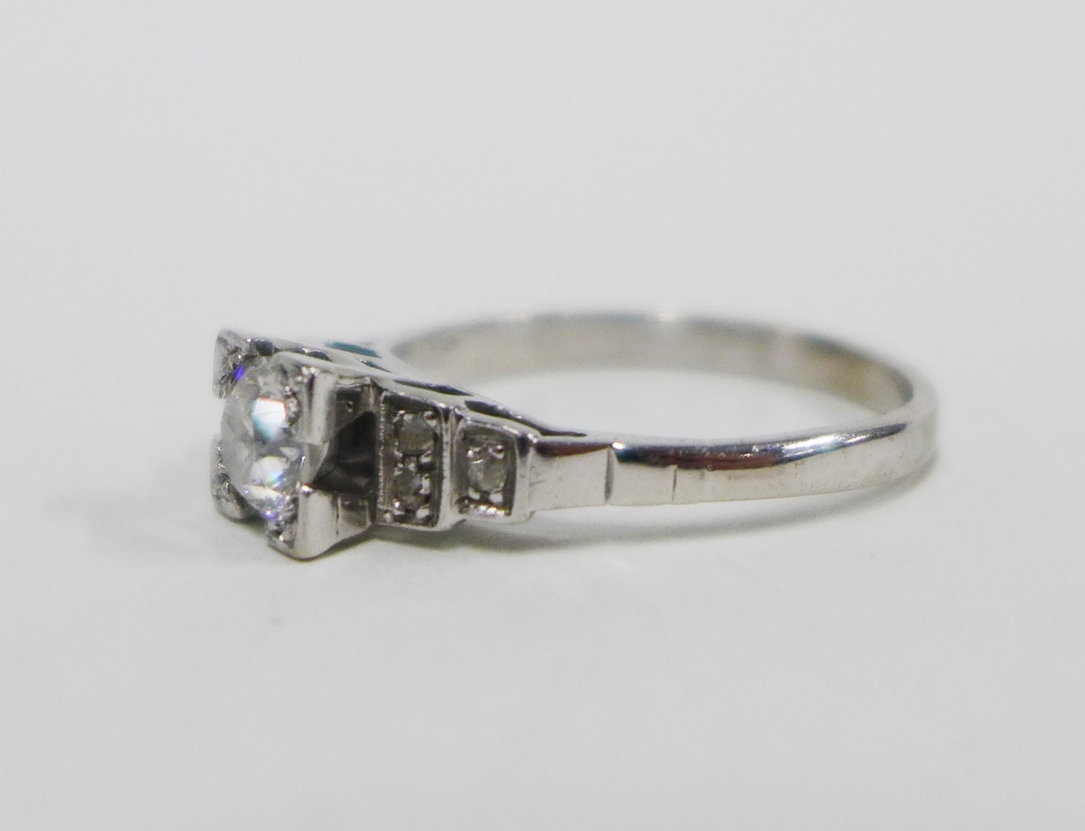 Diamond ring, with a claw set bright cut diamond with three further diamonds to the stepped - Image 2 of 3