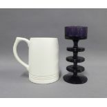 Wedgwood Keith Murray tankard and an amethyst coloured Wedgwood glass candlestick , 15cm (2)