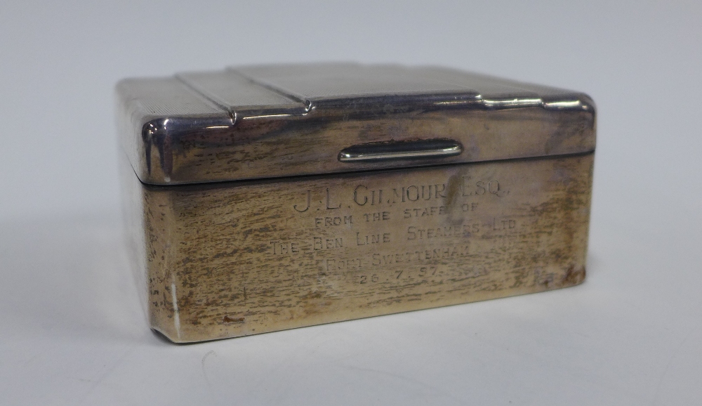 Silver box with engine turned lid, Birmingham 1954, 10cm, cased set of two Chester silver salts, - Image 3 of 5