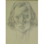 British School portrait pencil sketch of a young woman, apparently unsigned, framed under glass,