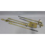 Brass and steel fireside accessories to include tongs, poker shovel, etc (5)
