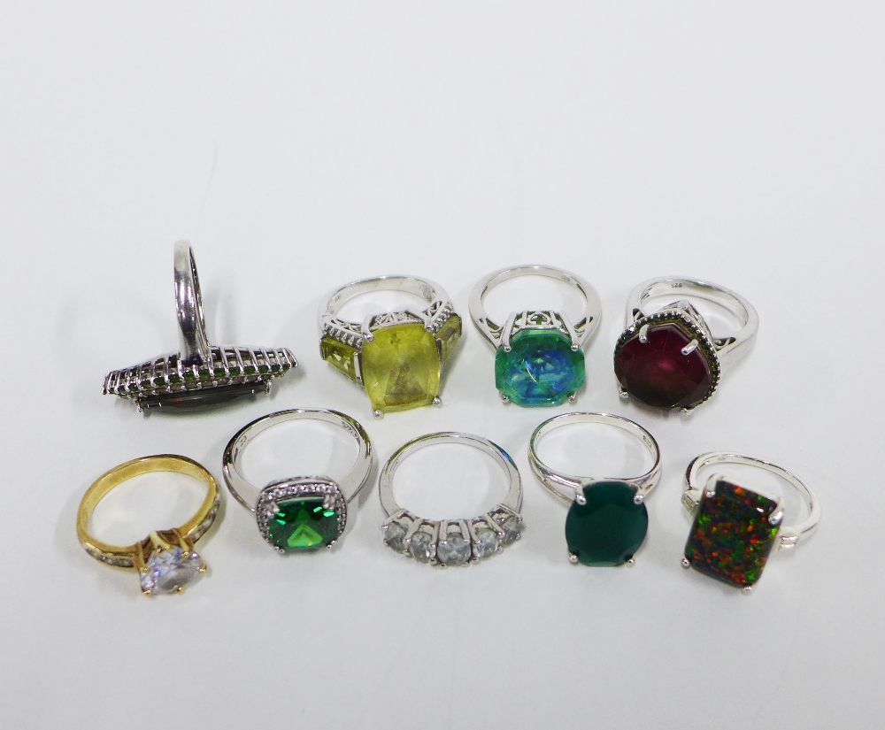 Nine modern silver dress rings (9)