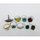 Nine modern silver dress rings (9)