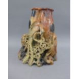 Soapstone carving of a conjoined vase, with openwork dragon and phoenix, two vessels, 20cm high (a/