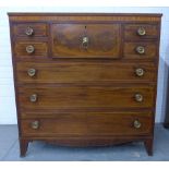 19th century mahogany and satin inlaid secretaire chest, rectangular top over a central fall front