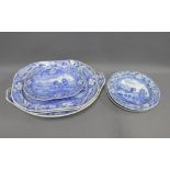 19th century Spode Bridge at Lucano blue and white transfer printed pottery to include two ashets,