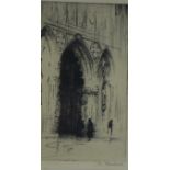 E. Sharland, Litchfield Cathedral, etching, signed in pencil and framed under glass, 14 x 22cm