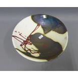 Large studio pottery bowl / charger, with a metallic lustre glaze, 42cm
