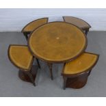 Circular coffee table with inset skivver with a nesting set of four tables beneath, 73 x 48cm (5)