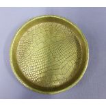 Arts & Crafts brass tray with textured surface, 26cm diameter