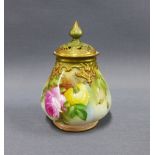 Royal Worcester blush ivory vase and pierced cover, painted with flowers, shape 291