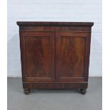 19th century mahogany hot plate cupboard, the rectangular top over a pair of cupboard doors